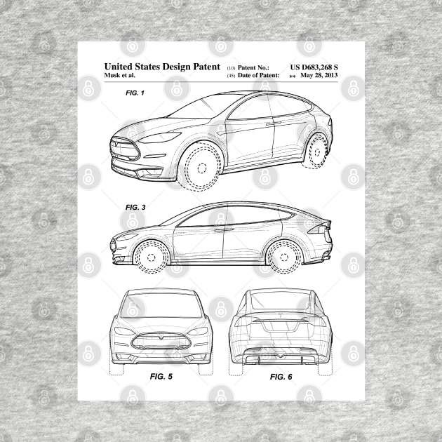 Tesla Model S Patent - Tesla Art - Black And White by patentpress